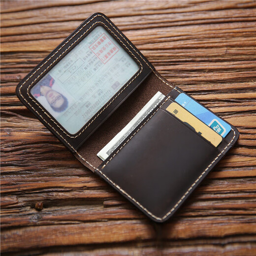 Cattle breeder men's retro Crazy Horse Pickup Box Cowhide Card Pack with Head Layer Cowhide Card Pack with Multifunctional Genuine Leather Clip Short Ultra-Thin Driver's License Dark Brown [Crazy Horse Pickup Box Cowhide]