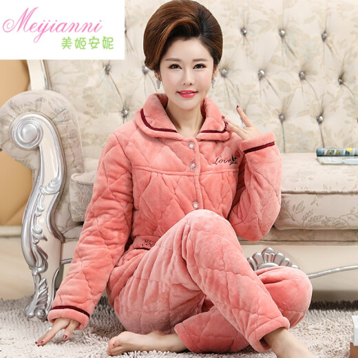 MEIJI Anne Winter Pajamas de algodón engrosado de tres capas para mujeres Velvet de coral de mediana edad y ancianos Madres con grasa Plus Tamaño 200 Jin [Jin equivale a 0.5 kg] ropa de hogar 1049 XL [sugerir peso 120-140 Jin [Jin equivale a 0.5 kg]]]