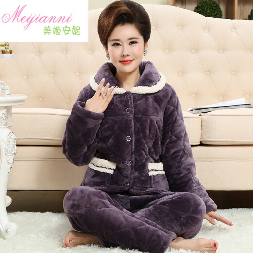 MEIJI Anne Winter Pajamas de algodón engrosado de tres capas para mujeres Velvet de coral de mediana edad y ancianos Madres con grasa Plus Tamaño 200 Jin [Jin equivale a 0.5 kg] ropa de hogar 1049 XL [sugerir peso 120-140 Jin [Jin equivale a 0.5 kg]]]