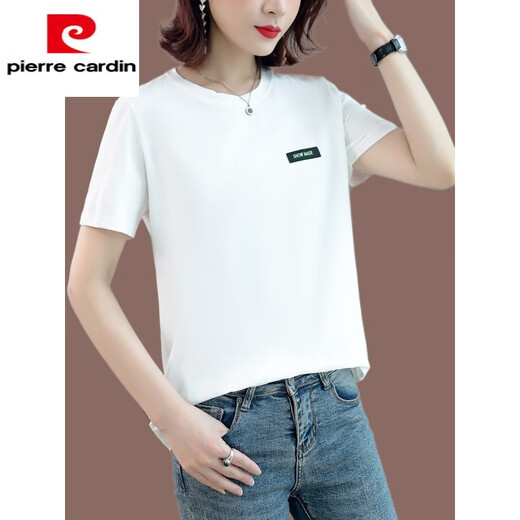 
Pierre cardin cotton short-sleeved T-shirt for women loose 2025 new summer shirt middle-aged rich wife summer top cotton t-body 723 digital model white XL [recommended 120-130Jin [Jin equals 0.5 kg]]