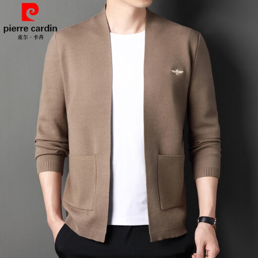 Pierre Cardin Brand Knited Cardigan Spring y Autumn Nuevo suéter de abejas bordadas Casco Versátil Chaal de lana Negra 3xl