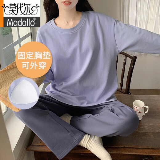 El pijama modal con almohadilla en el pecho para mujeres, primavera y otoño de algodón de manga larga de cuatro estaciones contra la exposición se puede usar fuera de ropa para el hogar.