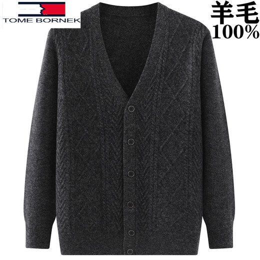 TOME BORNEK Dad's Wear Thickened 100% Cardigan Men's Sweater Knitted Cardigan Middle-aged and Old Men's Clothing Grandpa Spring Autumn Winter Solid Color V-Neck 8802 Mocha 170 Recommended 110-130Jin Jin is equal to 0.5 kg