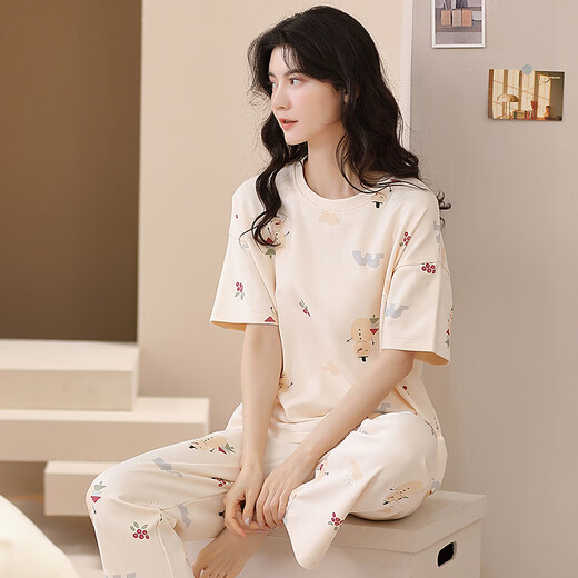 Langsha (Langsha) Pyjama Langsha pour femmes en été à manches courtes en coton pur printemps et été 2023 Nouvelles nocons de nuit pour les vêtements de coton 653 m suggère 80-100jin [Jin est égal à 0,5 kg]