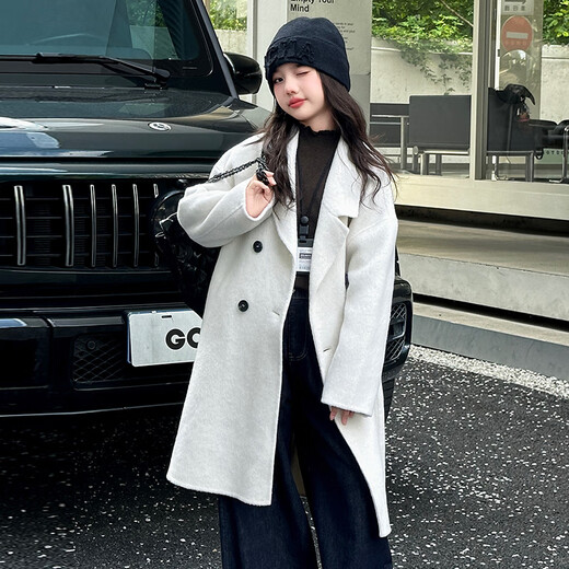 FIXXA Girls' Jacket Autumn and Winter 2025 New Children's Padded Thickened Woolen Coat Big Children's Mid-Length Winter Top Beige 150 cm