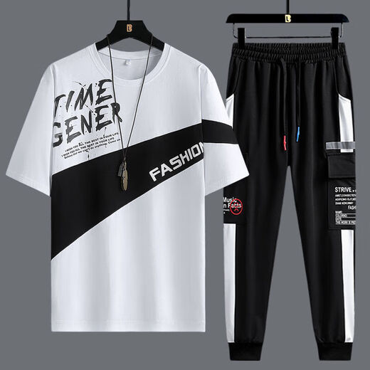 Yimuqi Summer à manches courtes SUPTERS CONSÉRIEURS CONSTERNES CONSTUSSIBLES À MANGE CASEVE SPORTS CONSTUSSIBLES SETTS TOUT-PIÈCES 10-20 ANS Suit étudiant 867 Black + 1563 Contrôle blanc S costume S.