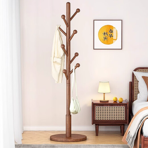 Fan Lilin solid wood coat rack floor-standing household clothes hanger living room bedroom hanging clothes rod vertical simple shelf log thick disc style walnut color (ball hook)