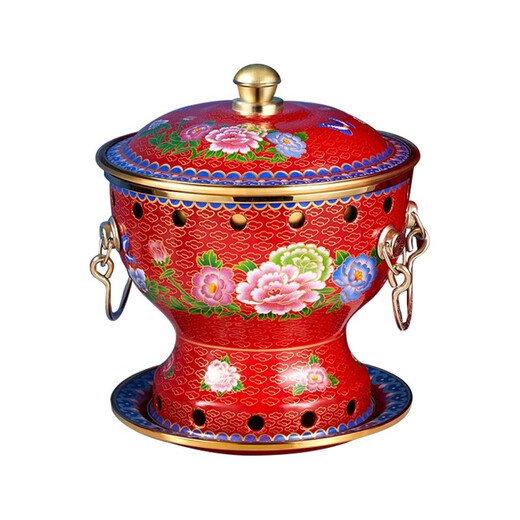 Cloisonné copper hot pot, single household alcohol stove, enamel hot pot, small hot pot, one person, one pot, pure copper alcohol copper pot, extra thick blue bottom peony style (304 inner pot)