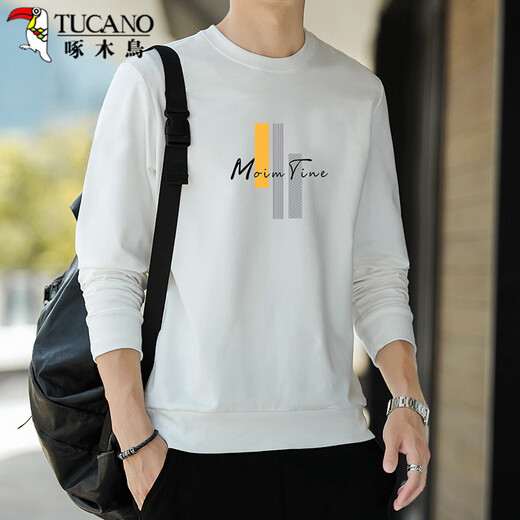 Woodpecker (TUCANO) sweatshirt men's casual versatile long-sleeved T-shirt men's loose round neck pullover student tops men's white XL