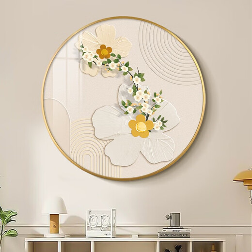 Sense Maltes Cream Style Round Eingang Wohnzimmer Dekoration Gemälde moderne einfache kleine frische Korridorsofa Hintergrund Wandhängemalerei JD12056 50 cm Durchmesser Kristall Porzellan Aluminiumlegierung Gold Rahmen