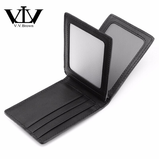 V.V.Brown Men's Business Card Case Driver's License Bag Crocodile Pickup Bag Card Holder Genuine Leather Unisex ID Bag Black