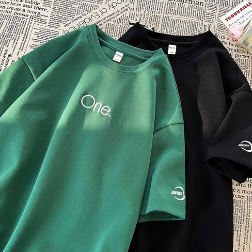 Camiseta Dingfengbaoluo Camisa de base de base de verano de manga corta Tops bordados Versátiles Versátiles DF085 Dark Green 2XL