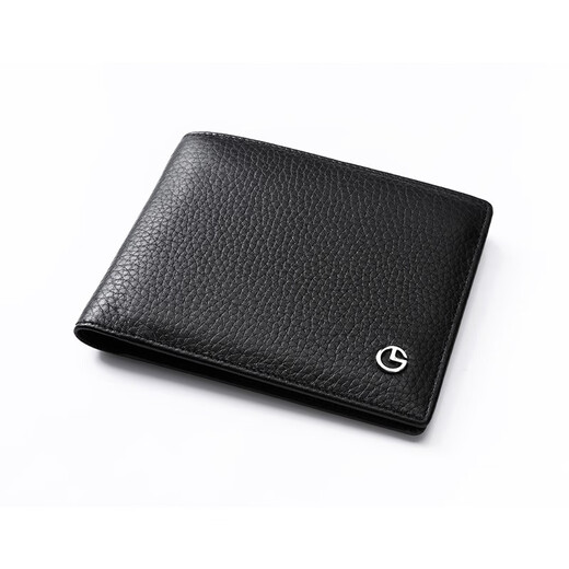 Jinlilai [top layer cowhide] wallet for men's lychee pattern classic business gift short horizontal silver bag Chinese Valentine's gift 99P2-Black