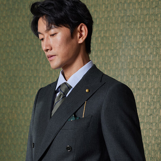 Guillaume de Mons澳嘉西服男外套高定羊毛新郎结婚双排扣商务正装面试西装套装男士 深灰隐条【单西+西裤】 54