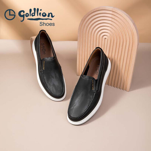 Goldlion Men's Shoes Autumn and Winter Business Casual Leather Shoes Sheep Leather Slip-On Leather Shoes Men's Loafers Slip-On Shoes Black 40