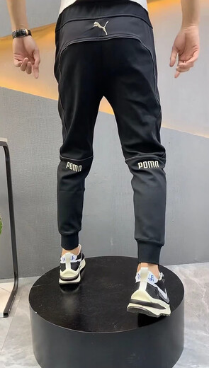 FMSERUIOS秋季休闲运动裤男潮流刺绣拼接小脚裤精神小伙修身束脚百搭哈伦裤 黑色 3089 33