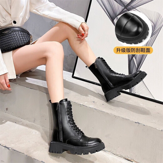 ACESC Martin boots for women 2020 autumn thin British style women's boots thick sole side zipper short boots ins trendy motorcycle boots YAQJE black = 11 holes scratch-resistant version 38