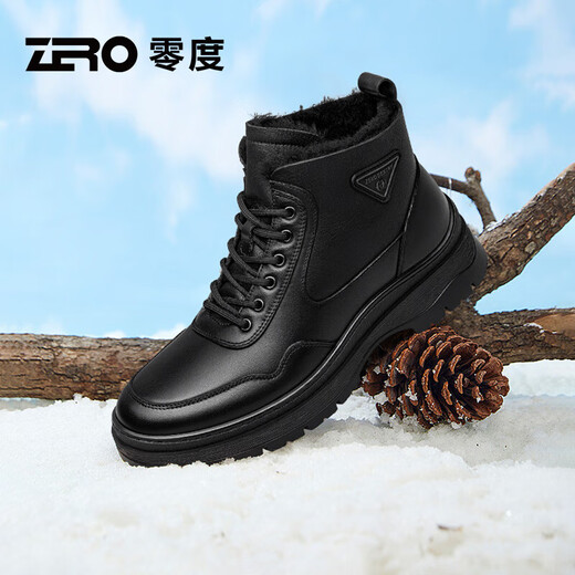 零度Zero马丁靴男鞋冬季新款高帮加绒保暖棉鞋男士休闲短靴雪地靴子 黑色 40
