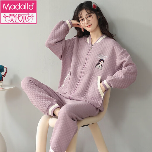 
Modal pajamas for women in autumn and winter thickened pure cotton new style cotton cardigan zipper casual air cotton mezzanine home clothing set MC-15280 (zipper) L (100)