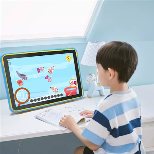 Aixuebao three-proof version children's tablet learning machine with blue light filter, anti-fall and eye protection, large-screen early education machine for young children to connect to primary school, synchronous point reading machine for boys and girls, growth companion gift, flagship version/6G+256G, preschool + primary school + Android + smart finger reading + eye protection + anti-addiction
