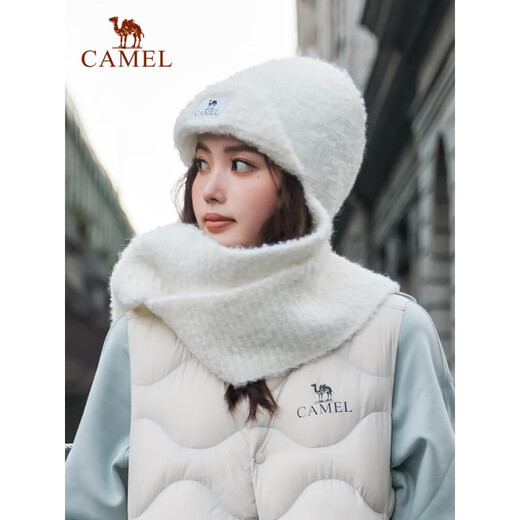 
Camel (CAMEL) knitted hat for women in winter plus velvet scarf integrated hat ear protection neck thickened Harbin tourism warmth equipment 173CP15123, white
