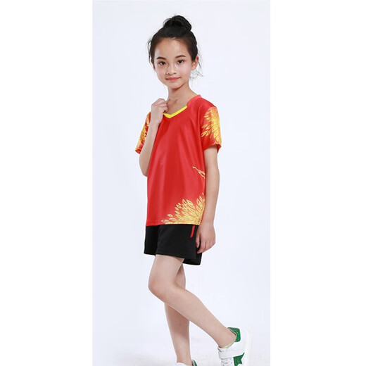 New Children's Badminton Uniformanzüge für Männer und Frauen Grund- und Sekundarschüler Trainingwettbewerbe Bingbing Uniformen Gesprächte gedruckte Kinderuniformen für Uniformen von Teenagern und Kindervolleyballuniformen, die schnell atmungsaktivtrocknen und schweißtreibende 3879b Mädchen rotes Kurzrock 2xl
