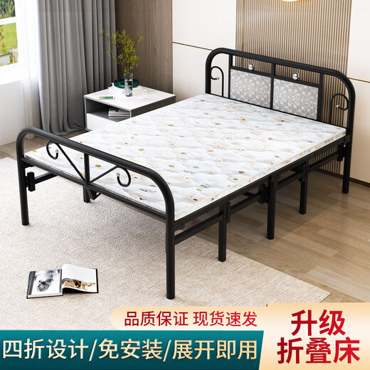 赛森 折叠床单人床1.2米家用铁艺床1.5米出租房用双人床加固加厚铁床 加固黑色1.2米宽