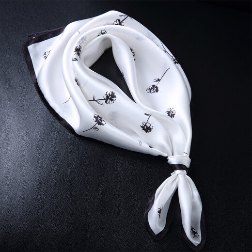 Hangsifu Silk Scarf Women's Small Square Scarf Women's Mulberry Silk Scarf Korean Style Floral Sunscreen Mother's Day Gift for Mom's Birthday Fresh Flowers - White (Small Square Scarf)