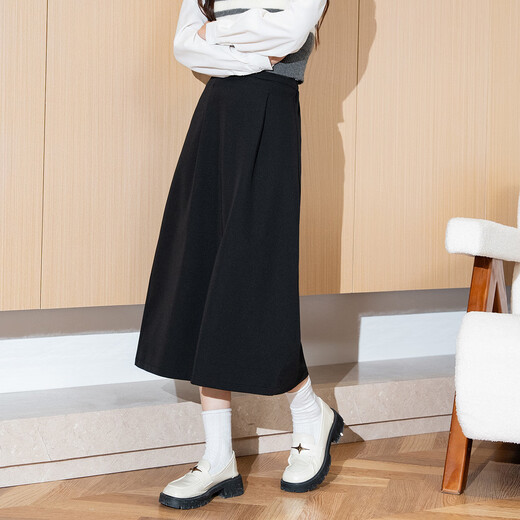 TonLion 2024 Women's High Waist Slit Half-length Skirt Black M