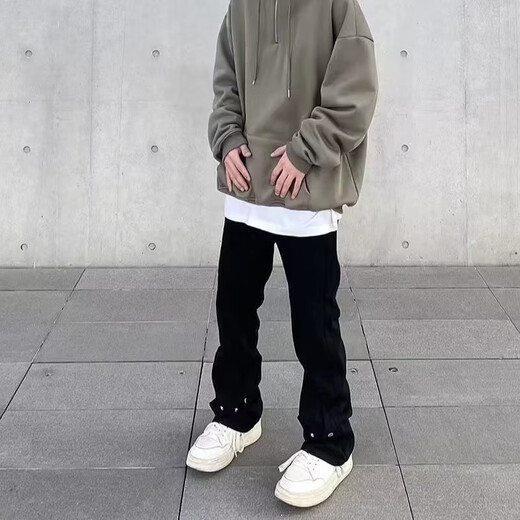 
7 high-quality American retro washing jeans men's loose high street straight hiphop design and handsome versatile pants SXNZ-7029 black L