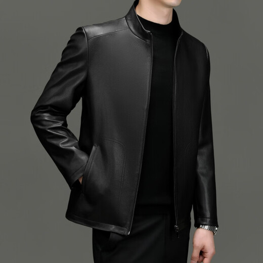 Hengyuanxiang Genuine Leather Jacket Men's 2025 Autumn and Winter New Style Goat Leather Stand Collar Slim Fashion Jacket Top Brand Picture Color XL 180