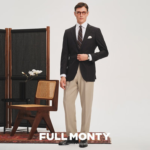 
FULL MONTY Men's formal wear grey pure wool casual blazer wedding groom suit top black 48