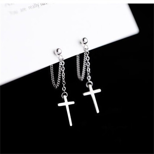 Hai Yiduo personalized cross earrings, handsome hip-hop earrings, cool style, high-end couple pendant earrings, social punk ear clips, cross chain, pair of earrings