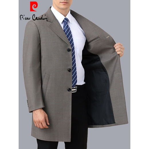 Pierre Cardin windbreaker men's mid-length spring and autumn middle-aged and elderly men's dad suit. Collar plus size top jacket lapel black 195 4XL size