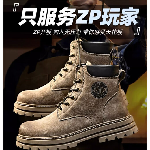 Summer-Stil-Männer Martin Boots Britische Stil 2025 Frühlings- und Sommer-Trendy Trendy coole Wanderschuhe hohe Top dicker Sohle echtes Leder Amerikaner Männerstiefel Khaki Martin Stiefel (zweitschichtige Pigskin Flaggschiff) 42 Herrengröße
