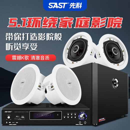 先科（SAST）吸顶式8.1家庭影院音响套装电视机家用客厅吊顶音箱3d环绕立体声嵌入式重低音功放套装蓝牙KTV 4.1（丝膜高音音响4个+低音炮+5.1功放机）