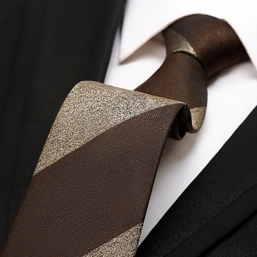 Newfiona men's retro formal wear business tie high-end brown coffee hand-touch wedding groom casual trend college style coffee color wide stripes