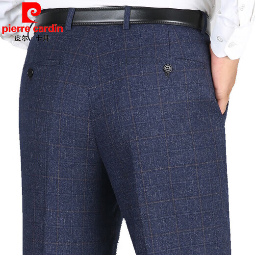 皮尔卡丹（pierre cardin）羊毛呢男士西装裤秋冬季厚款中年直筒服装正装条纹西装裤子服装 9209雅灰条纹夏天 薄款 29 2尺2腰围