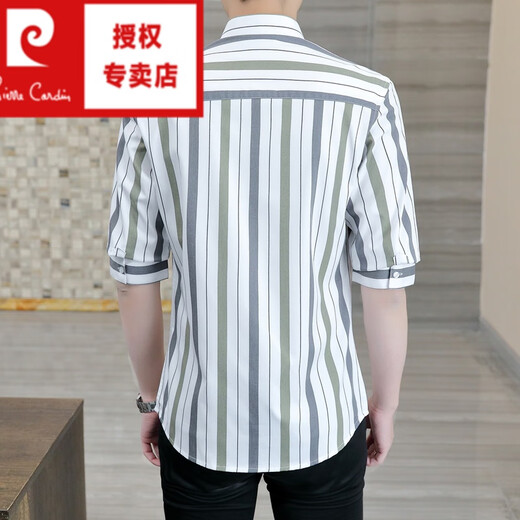
Pierre cardin (pierre cardin) quarter-sleeved shirt men's casual slim summer thin half-sleeved striped shirt trendy handsome mid-sleeved top DC679 white 3XL [recommended 140-150Jin [Jin equals 0.5 kg]]
