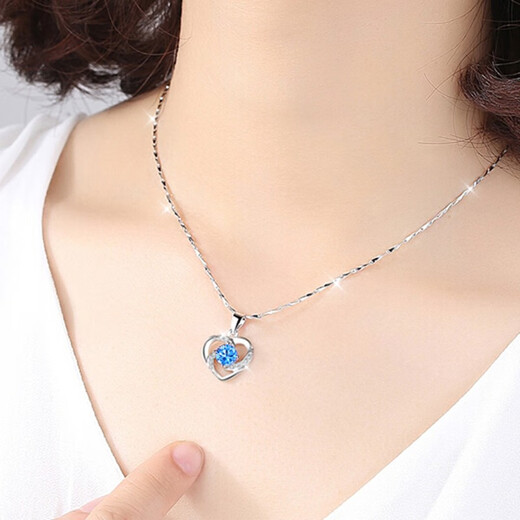 MZMZ Eternal Heart Platinum Necklace for Women pt950 Platinum Clavicle Chain Chinese Valentine's Day Gift for Girlfriend and Wife Light Luxury Style - Inlaid with Heart of the Ocean Free Engraving Exquisite Gift Box for Girls