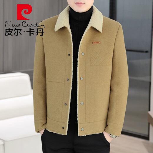 Pierre Cardin Woolen Coat Men's Autumn and Winter Thickened Double-Sided Wool Jacket Autumn and Winter Casual Short Down Liner Jacket Men MN8803 Khaki Double-Sided Wool Removable Feather L 115-125Jin Jin is equal to 0.5 kg