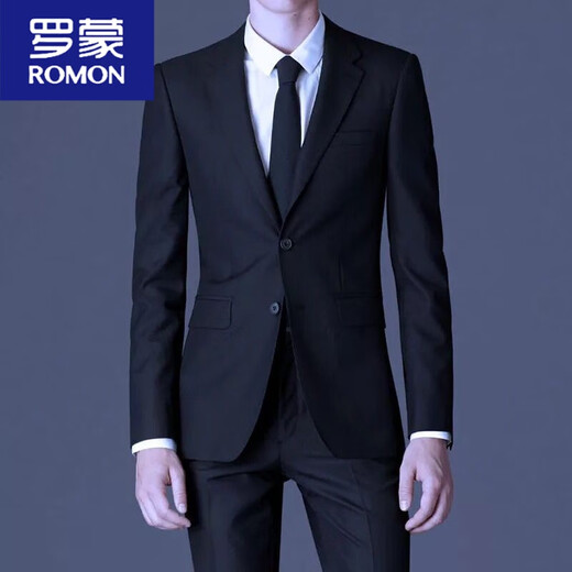 ROMON suit men's dark gray groom's wedding slim suit business casual groomsmen wedding formal professional suit two-button navy blue side double slit suit + trousers XL 180