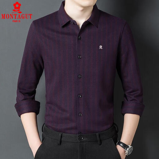 
Mengtejiao imported men's long-sleeved shirt in autumn and winter pure cashmere thickened warm middle-aged brand cashmere shirt business wear 826 dark gray 175/XL