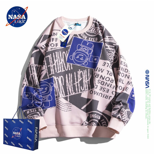 NASALIKE official trendy brand round neck sweatshirt for men in spring and autumn trend ins retro student handsome couple jacket top long sleeve T off white 2XL recommended 145-160Jin Jin is equal to 0.5 kg