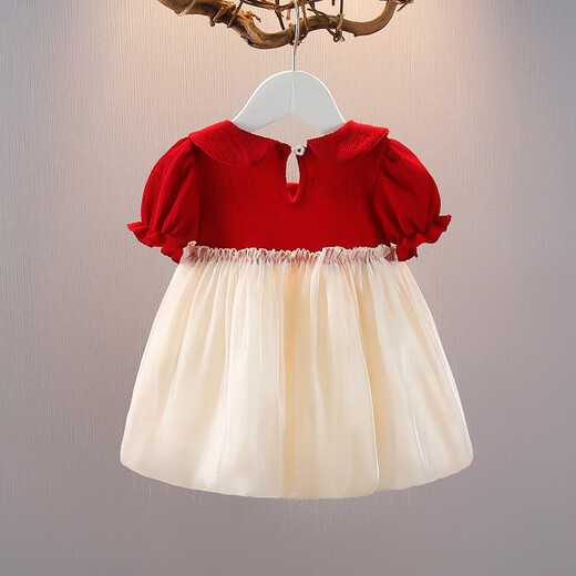 Kexin baby girl dress summer fashionable little princess dress one-year-old clothes baby dress baby girl summer dress red (short-sleeved dress) 90 size recommended 1-2 years old (height around 85)