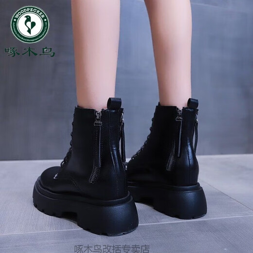Woodpecker British style thick-soled Martin boots for women in spring and autumn 2024 new style of inner height-enhancing Chelsea short boots designer women's shoes black 39