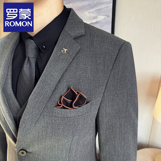 ROMON Suit Men's Slim Suit Jacket Groom Wedding Dress Business Professional Formal British Small Suit Men Medium Gray Single Suit Jacket 52/XL Recommended 120-135 Jin Jin equals 0.5 kg to wear
