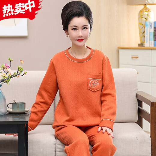 2022 middle-aged and elderly women's home wear pure cotton sandwich autumn and winter pajamas thin quilted mother's long-sleeved trousers suit 12127 (160/M) weight 80-100Jin Jin is equal to 0.5 kg