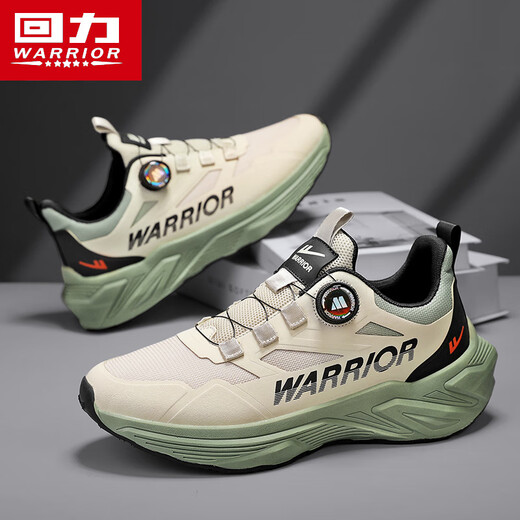 回力（Warrior）跑步鞋男士旋转纽扣男鞋耐磨运动鞋男3899沙色/军绿39