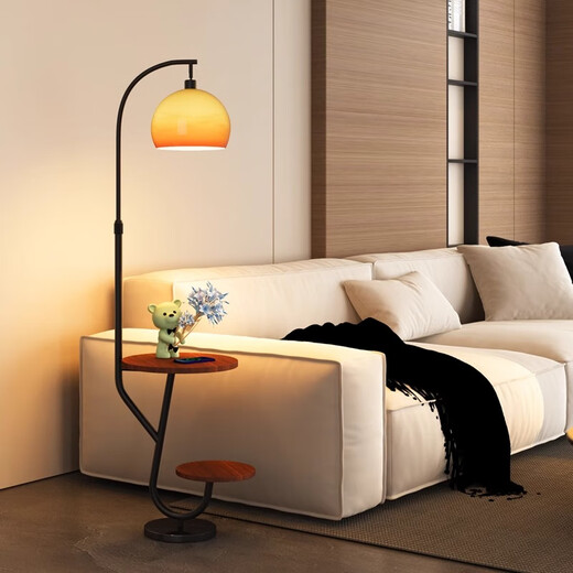 Zhong Shuai's antique style floor lamp living room sofa next to the shelf ornaments American retro bedroom bedside table integrated black - walnut color desktop - three-color light changing